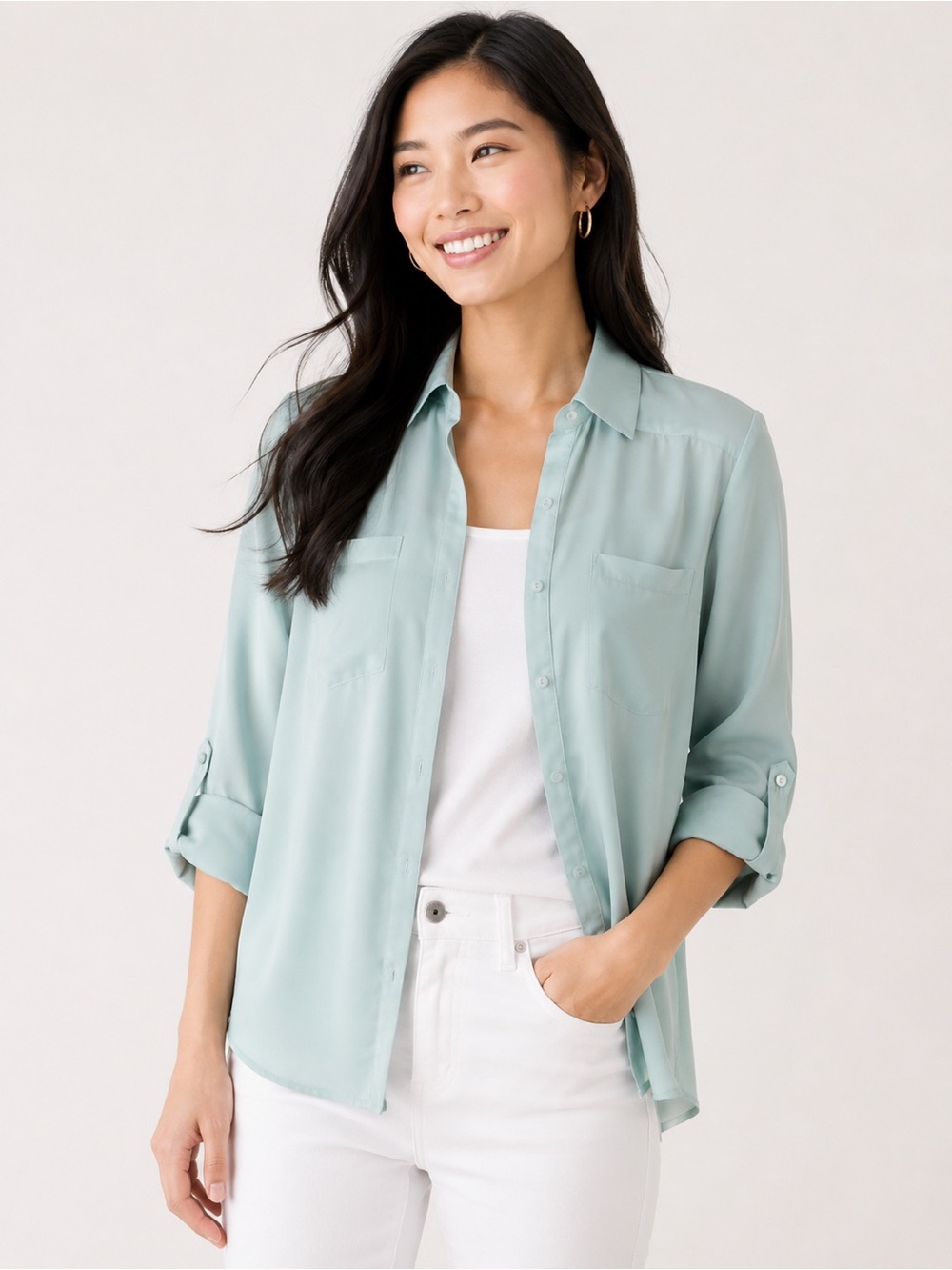 Express Portofino Light Blue Button Up Blouse Small